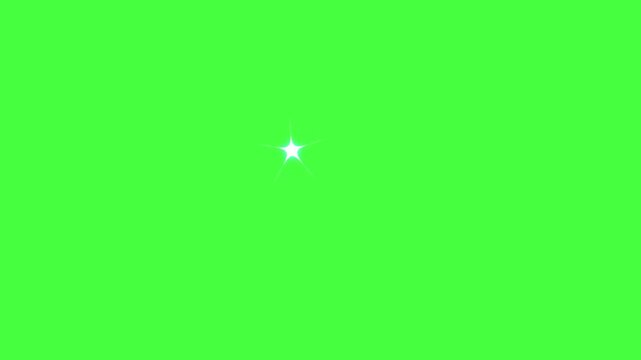 Shimmering twinkle stars animation with sparkling flare glows,shiny, cute white cartoon star flashes, glitter dust trails and cosmic night sky twinkle with green screen in 4K resolution.