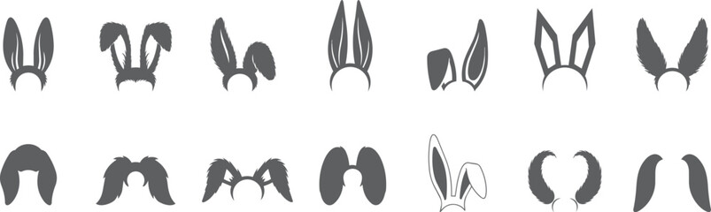 Fototapeta premium Different style of cute bunny ears or rabbit ears collection, different shapes, bunny headband vector flat illustration.