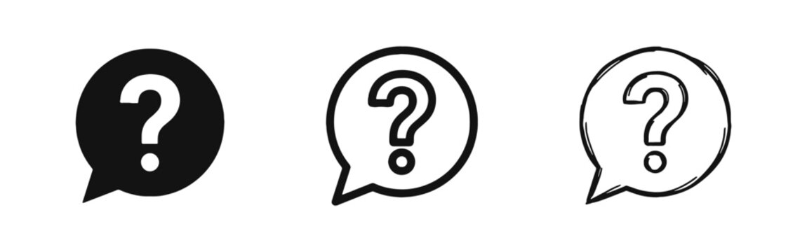 Help and FAQ icon set with question mark in speech bubble