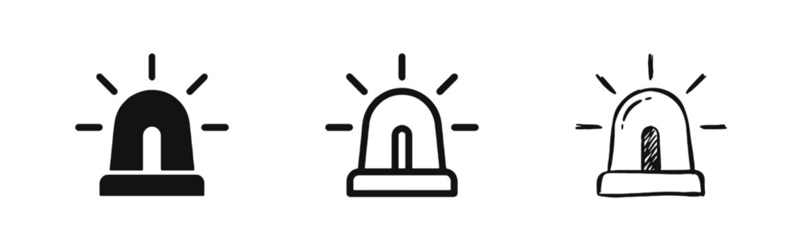 Emergency siren and warning light icon set for alert and danger