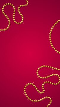 Luxury Gold Bead Strings and Glitter Border Frame on Red  Animation,Cosmetics Beauty and Wedding Ads, Vertical Social Media blank motion background