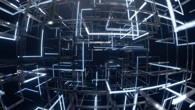 Immersive digital environment with infinite repeating luminous structures