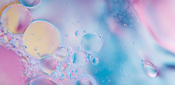 Fundo abstrato com bolhas coloridas em tons past&eacute;is e efeito macro art&iacute;stico