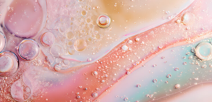 Fundo abstrato com bolhas coloridas em tons past&eacute;is e efeito macro art&iacute;stico