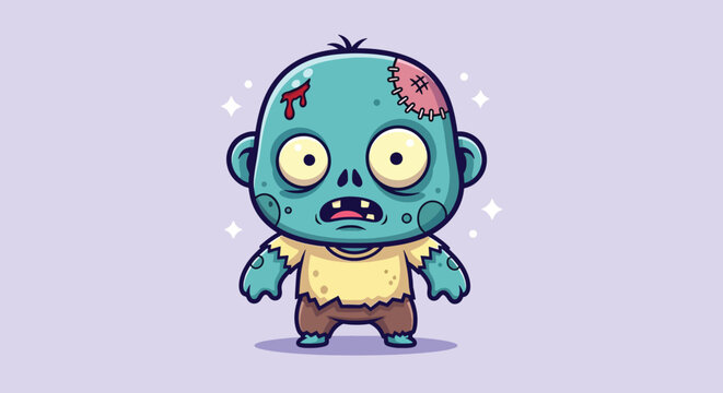 Cute Cartoon Baby Zombie Character Illustration.