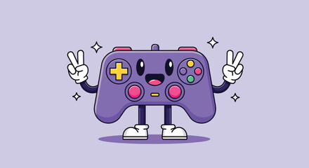 Cute cartoon gamepad character making a peace sign. © Caroline Studio