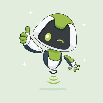 Cute cartoon robot character showing thumbs up gesture.