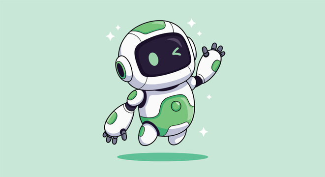 Cute Robot Waving Hello Illustration.