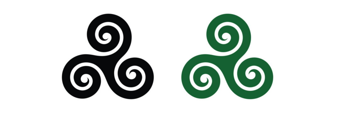 Celtic triskelion triple spiral symbol irish heritage saint patricks day vector icon cultural ornament design illustration