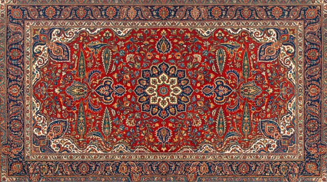 Traditional Persian rug with intricate floral pattern and central medallion in rich shades of red and blue
