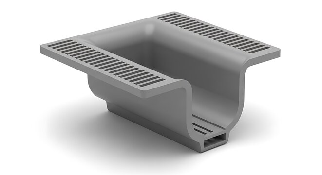 Gray concrete drainage channel with slatted top