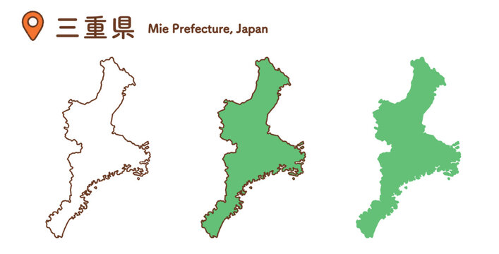 三重県の地図イラストセット｜日本地図・都道府県・教材