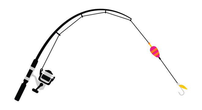 fishing rod with colorful bobber and hook