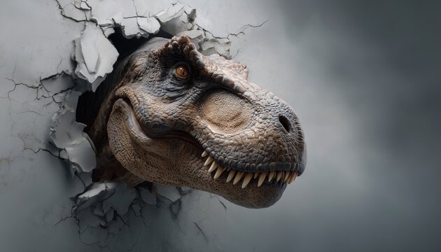 Tyrannosaurus Rex Breaking Through The Wall: Symbolizing Success, Breakthrough, And Overcoming Challenges In Business