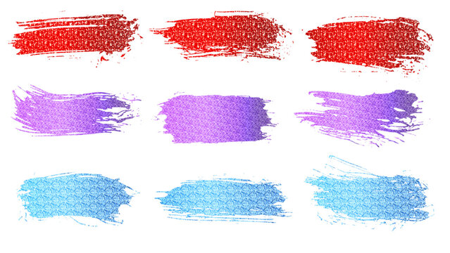 Glitter paint brush strokes set, sparkling metallic textured paint dabs, festive shimmer smear elements isolated on transparent background