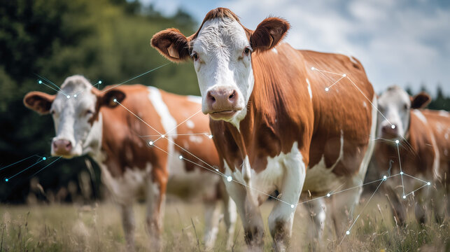 Cows in the Field: A herd of content cows stands proudly in a lush green field, their coats gleaming in the warm sunlight, embodying the serenity of rural life.