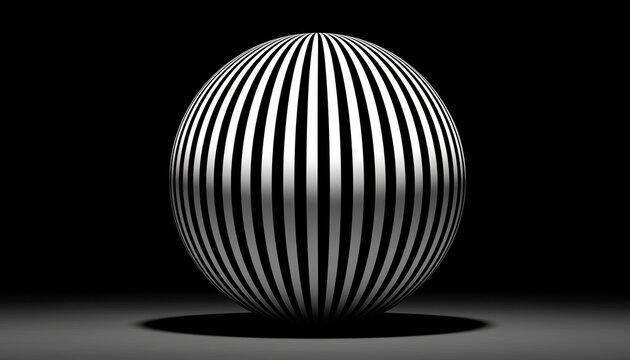 Optical Illusion On Sphere: Unique Artwork Featuring Striped Sphere With Illusion Effect In Black And White.