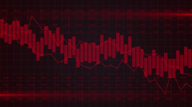 Stock market trading graph in red as 3D illustration background showing economy trading trends, financial crisis, economic development and investment decline concept