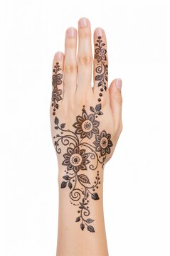 Elegant henna mehndi hand design with floral and geometric patterns traditional indian bridal art concept