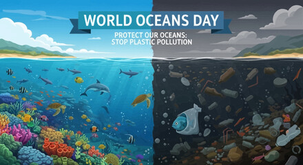 World Oceans Day – Marine Life and Ocean Conservation Illustration © Max