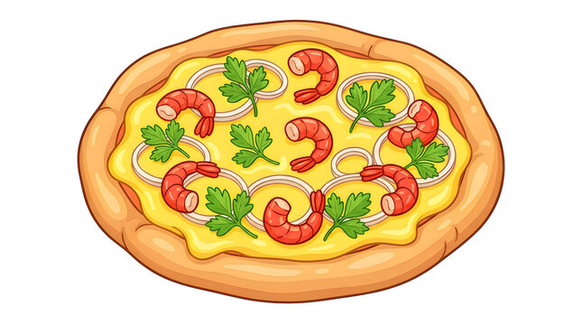 3d shrimp pizza illustration isolated on transparent background