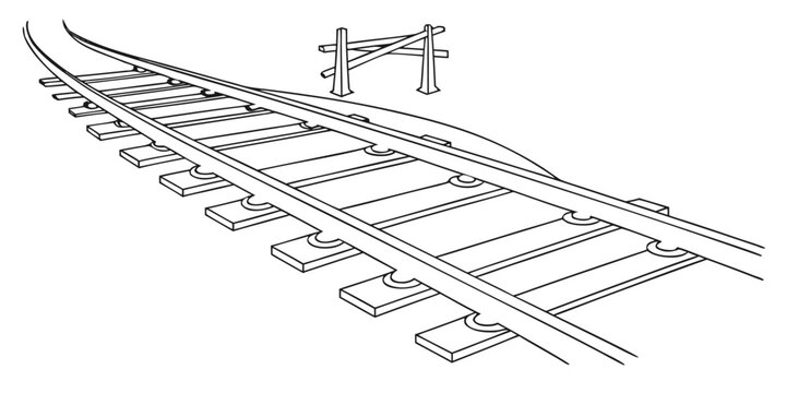 Railway tracks branching off with a wooden buffer stop railroad transportation infrastructure junction perspective engineering industry illustration destination traveling terminal trackbed