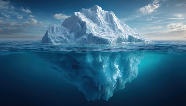 Iceberg Drifting In The Ocean With Exposed Underwater Section: Impact Of Global Warming On Arctic Landscapes And Ecosystems.