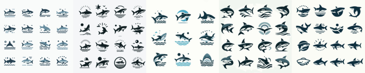 Obraz premium Shark Icon Collection Vector Illustrations