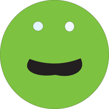 Vector illustration of a green minimalist smiling face with round white eyes and a wide black mouth. This modern and simple design is perfect for a mood tracker app icont