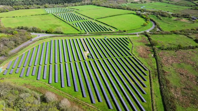 Aerial shot of Solar farm in Dorset UK