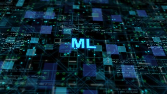 Machine learning algorithm concept showing artificial intelligence data training, predictive analytics, neural network automation, and deep learning technology for business innovation