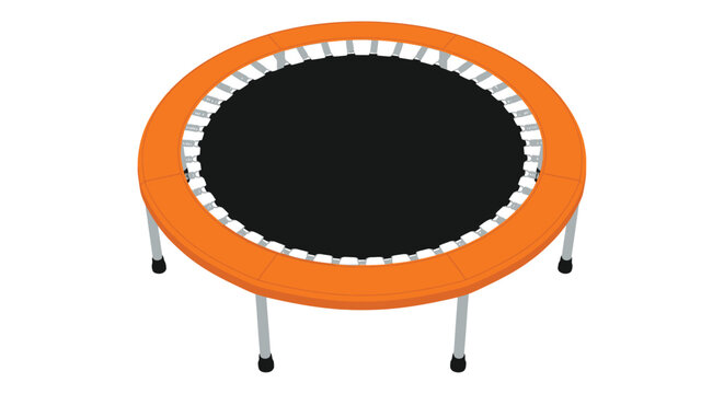 orange trampoline with black mat on white background