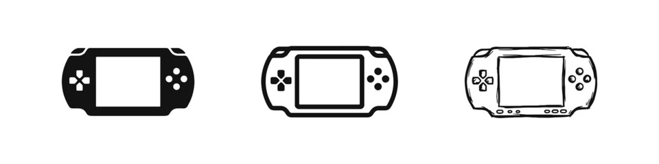 Portable Game Console Handheld Device Icon Set in Three Graphic Styles © drawing lines