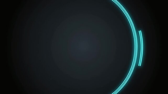 Glowing neon cyan circular interface elements rotating continuously in a seamless loop on a dark background creating a modern digital aesthetic for technology presentations and futuristic user experie