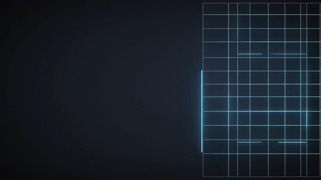 Glowing blue digital grid lines moving across a dark screen in this seamless motion sequence showing a modern interface design element for high quality technical and creative multimedia production pro