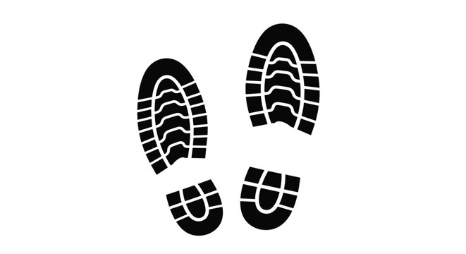 Black silhouette of two boot footprints showing the tread pattern isolated on a clean white background for design projects.