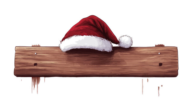 Bloody Santa Hat on Wooden Plank, Christmas Horror Concept