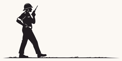 Silhouette of a police officer talking on a handheld radio with policeman silhouette communication authority enforcement protection security official policing government standing handheld © Maisa