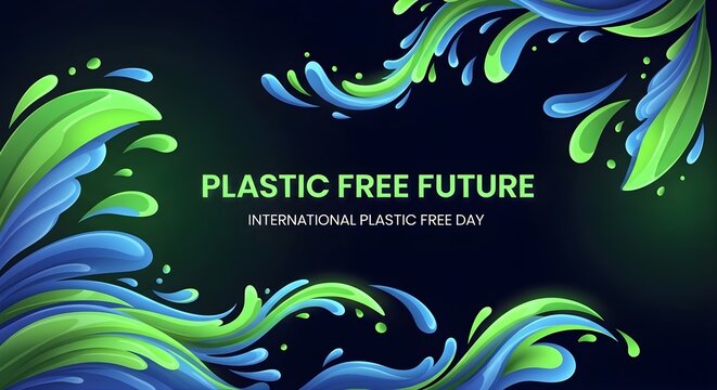International Plastic Free Day abstract illustration of plastic dissolving into nature, modern creative eco background design