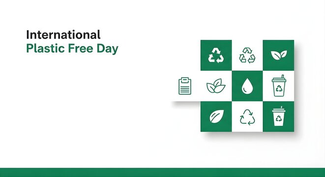 International Plastic Free Day corporate vector illustration with eco icons, clean modern background for presentation banner template