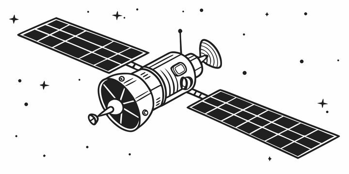Vector graphic illustration of an artificial satellite orbiting in outer space with satellite technology communication astronomy exploration illustration transmission spacecraft universe