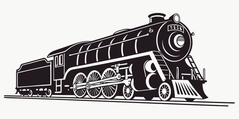 Vintage steam locomotive train side view vector graphic with engine power old fashioned rail transport railway station transport industry graphic element transport mode iron horse railway trac © Maisa