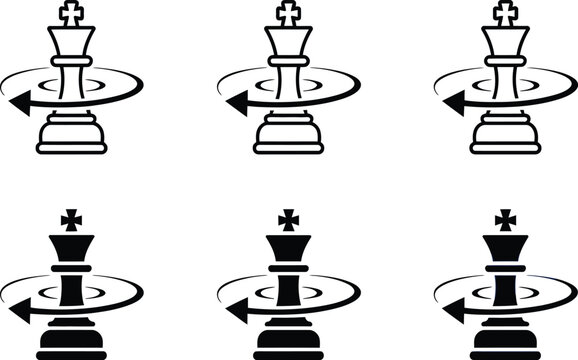 Business strategy symbol combining chess king silhouette with an upward arrow, vector icon for long-term planning, competitive advantage, leadership and market growth positioning design.