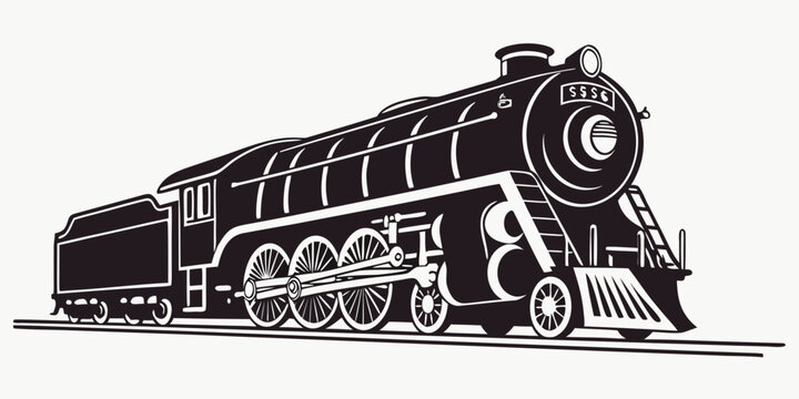 Vintage steam locomotive train side view vector graphic with engine power old fashioned rail transport railway station transport industry graphic element transport mode iron horse railway trac