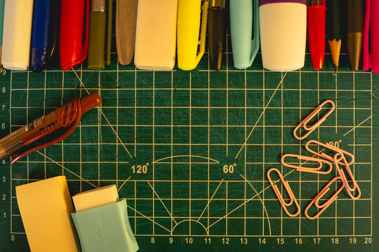 Back to school background, with different office or school supplies.