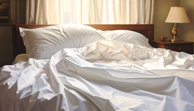 Messy Bed with White Sheets