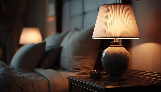 Interior Room With Bedside Table Lamp - A Lamp Is Placed On A Bedside Table In A Bright And Inviting Room Setting.