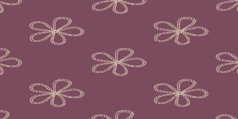 Seamless pattern with delicate floral outlines on a rich plum background. © AsyfaNur