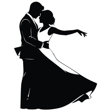 Romantic couple silhouette dancing together in elegant pose