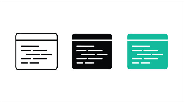 Embed code snippet and script window icon set in outline solid black and colorful design styles isolated on white background